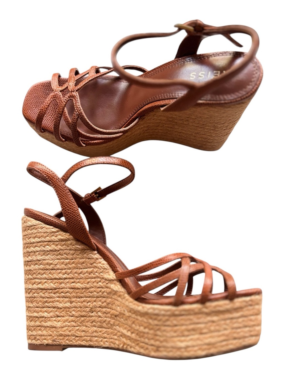 Reiss Elle Leather Espadrille Wedge Sandals Brown EU 39 US 8.5
